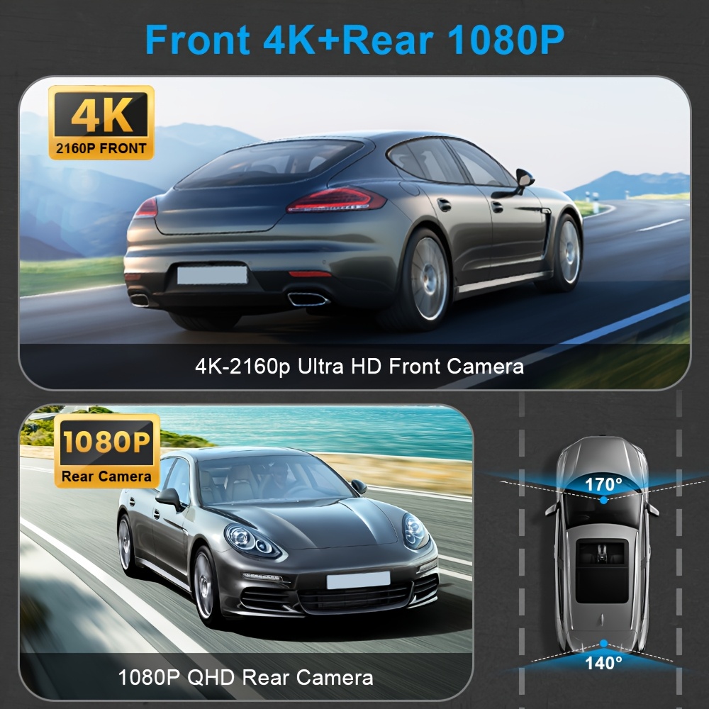 Dash Cam Front and Rear with 128GB TF Card, 4K+1080P Dual Dash Camera for Cars, 5.0cmIPS Display Mini Car Camera, APP Control, Built-in Wi-Fi & G-Sensor, 170° Wide Angle, WDR, Night Vision, Loop Recording, 24/7 Parking Mode, Support 256GB Card Max