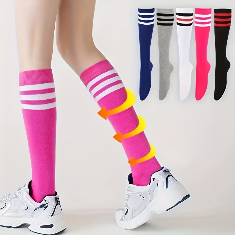 

5 Pairs Striped Calf Socks, Sports Compression Knee High Socks, Women's Stockings & Hosiery For Fall & Winter