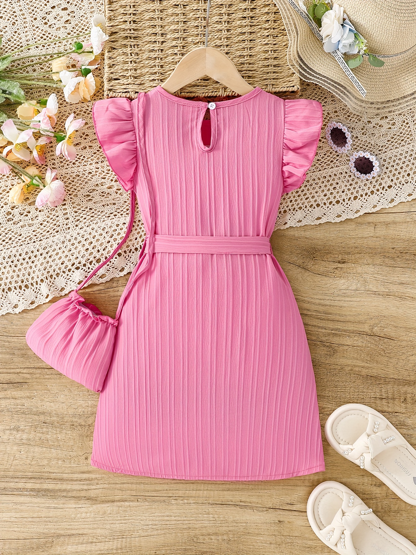 girls sleeveless wave stripe solid color belt resin - Temu Canada