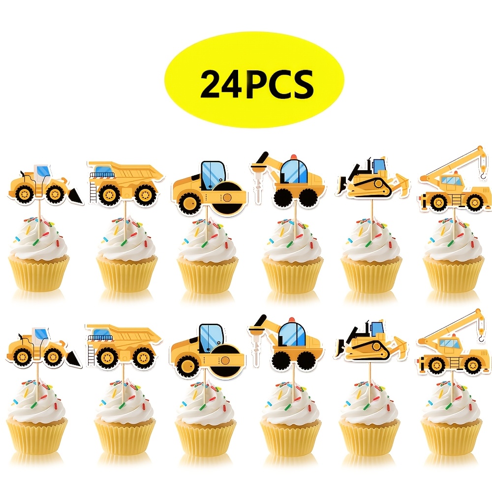24pcs Construction Vehicle Cake Topper Set - 6 | Perfect For Boys' Birthday Party Cake Decorations，halloween, Christmas