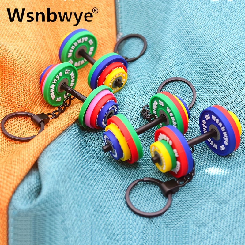 Wsnbwye Sporty Rubber Barbell Keychain - Unisex Colorful Dumbbell Keyring, PVC Material, Non-Plated, PU Coated, Non-Braided, Creative Fitness Accessory, Cartoon Decorative Charm for Gifting details 4