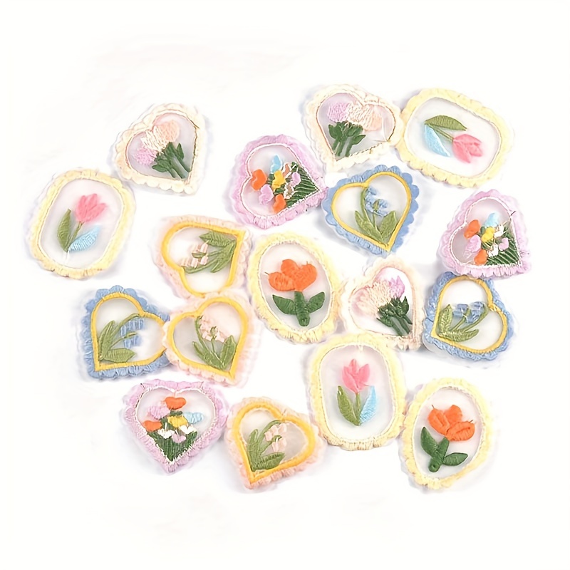 Image of 10pcs Of Approximately 4cm Mixed Heart-shaped Lace Gauze Embroidered Flower Petals, Hand-sewn For Clothing, Hats, Hair Accessories, And Wedding Craft Decorations. Not Self-adhesive.