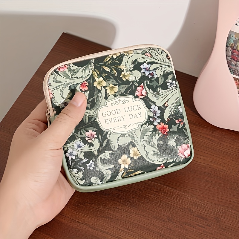 TEMU Sac de portable rétro style peinture à l'huile pour femmes, sac de rangement pour câble de données et écouteurs, petit sac pour rouge à lèvres,
