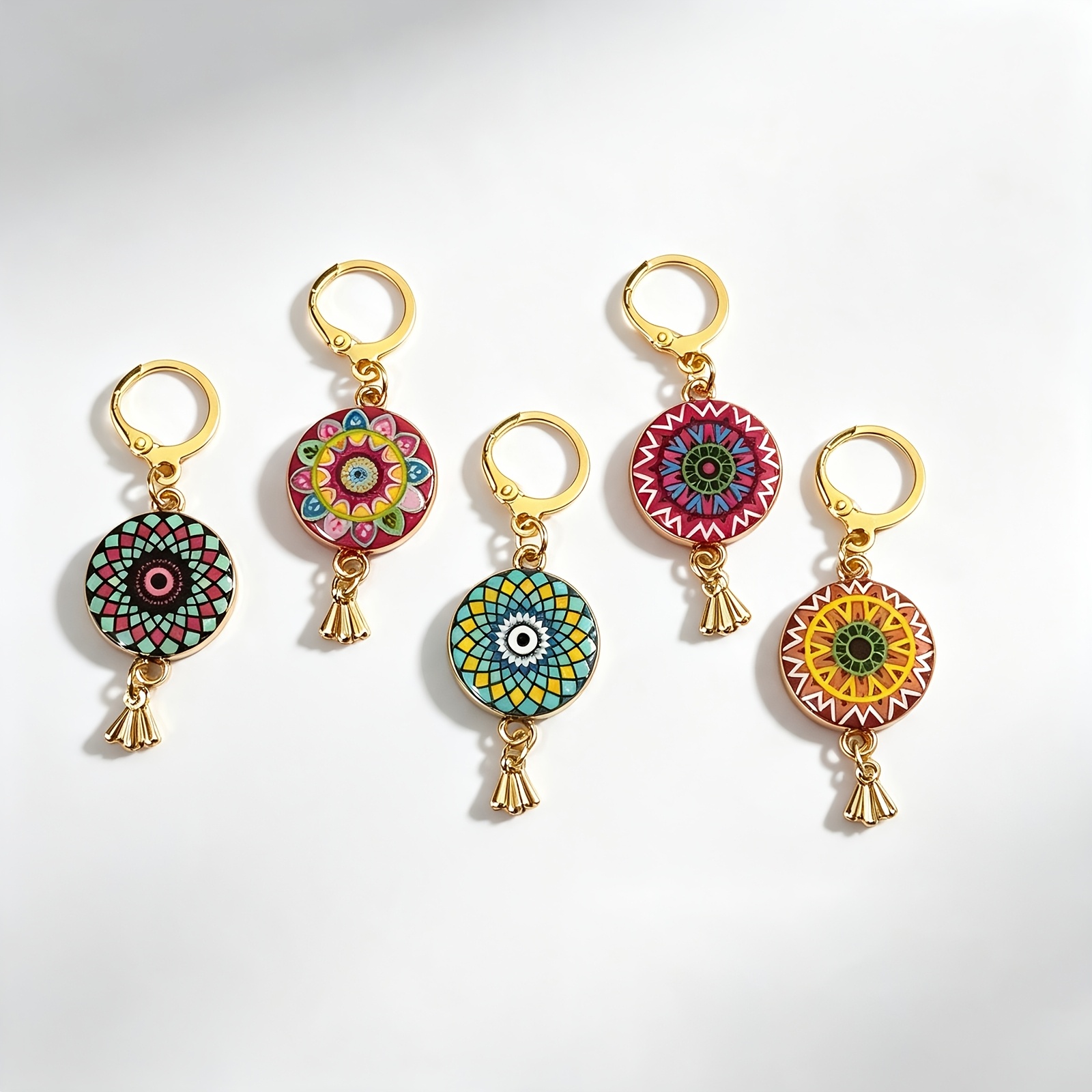 TEMU Set Of 5 Handmade Boho Vintage Knitting & Crochet Markers With Tassel Locking Progress Keepers - Multicolor Needle Charms Suitable For Knitters,