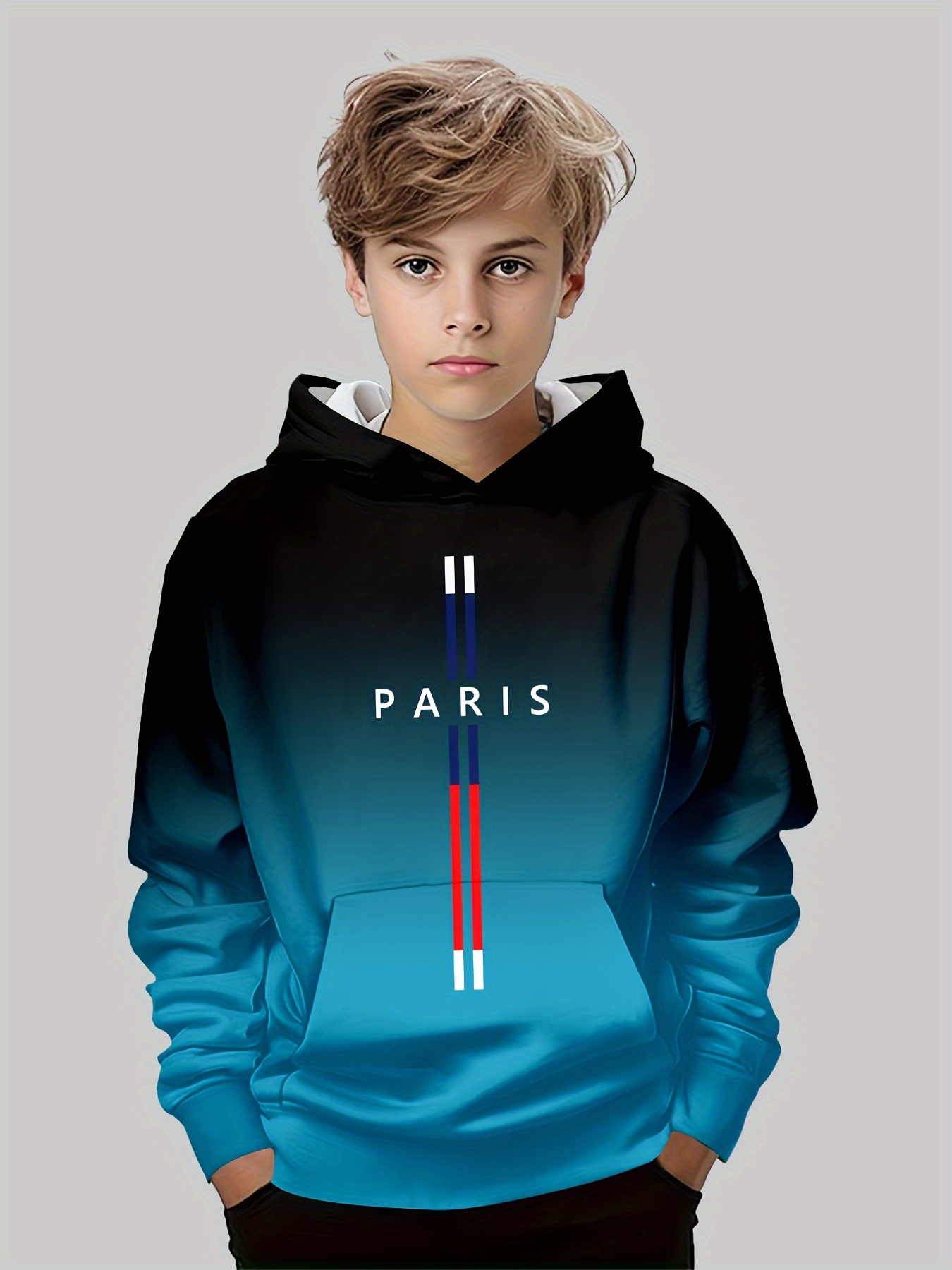 boys lightweight hoodie paris letter graphic pullover Temu South