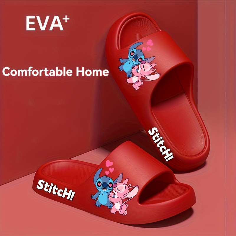 Disney Stitch & Angel Women's EVA Slippers - Soft Cushioned Thick Sole Summer Sandals with Cute Cartoon Design, Durable EVA Material, Hand Washable for Home, Beach, Casual Wear (Unisex Couples Slippers)