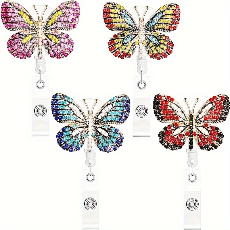 1Pc Cute Butterfly Acrylic Resin Quicksand Badge Reel Retractable