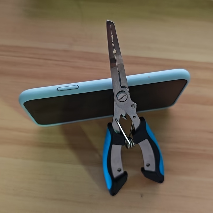 TEMU 1pc Stainless Steel Multi-functional Fishing Pliers And Clamp - Ergonomic Handle, Quick Opening Design, Blue Handle For Removal And Bait Control