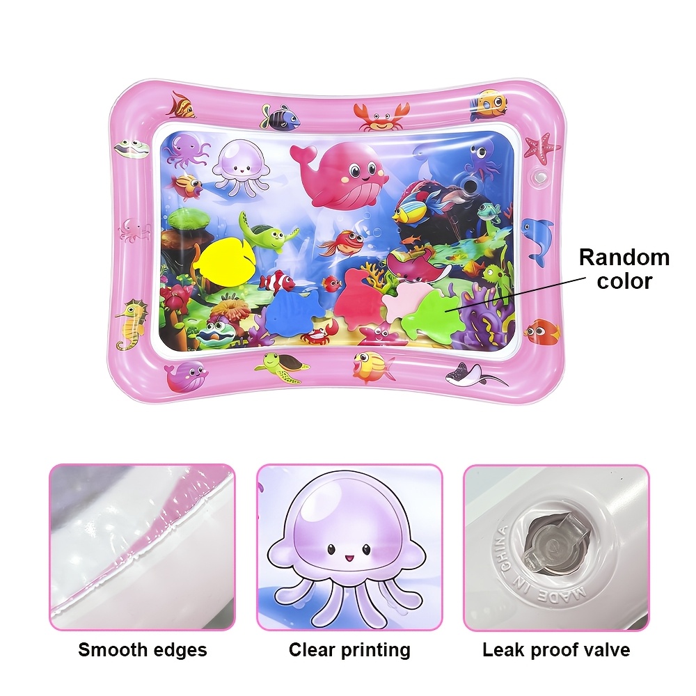 Image of 1pc Inflatable Pink Dolphin Baby Tummy Time Mat, Pvc Material, Infant Prone Time Water Mat, Inflatable Activity Play Mat Sensory Mat Toddler Tummy Time Indoor Crawling Mat