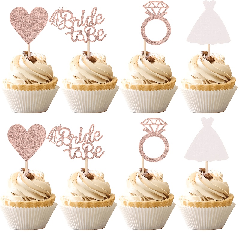 12pcs/36pcs Bride To Be Cupcake Toppers With Heart Ring Dress Bridal Shower Cupcake Picks Wedding Engagement Bachelorette Party Cake Decorations Supplies,halloween,christmas