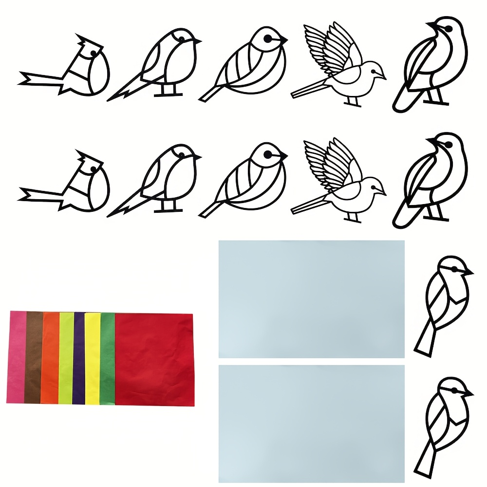 E-shop 78-teiliges Set mit niedlichen Vogelformen, Glas-Effekt-Papier, inklusive 12 Vogelmuster und 64 Zubehörpapier (8 Stück/Farben, 8 Farben) mit 2