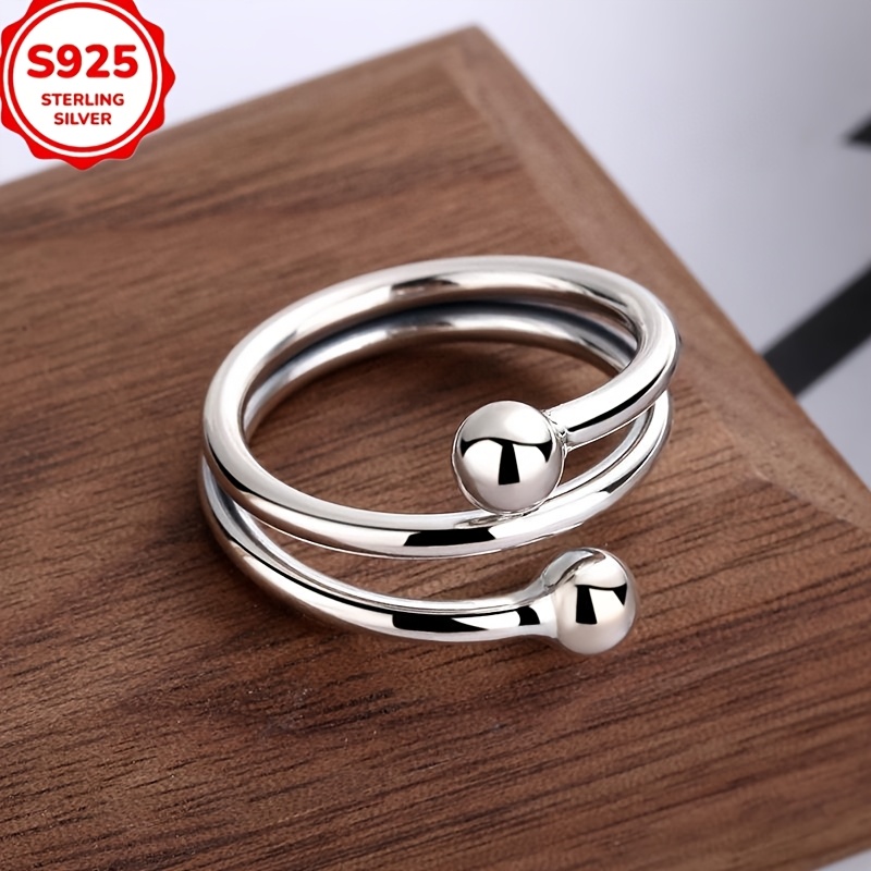 TEMU 1 Adjustable S925 Sterling Silver Bead Ring - Hypoallergenic - Stylish And - Daily Use And Special Occasions - For Birthdays And Thanksgiving