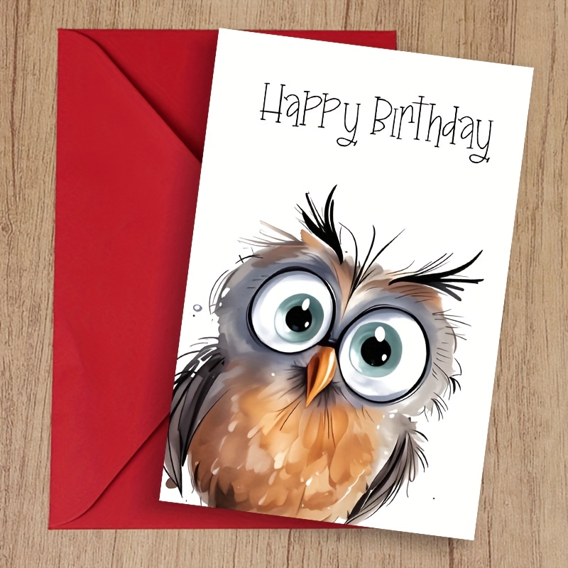 1pc Whimsical Owl Birthday Card With Envelope - Hilarious Hand-drawn Design Blank Greeting Card For Family, & Colleagues (perfect Unique Gift)