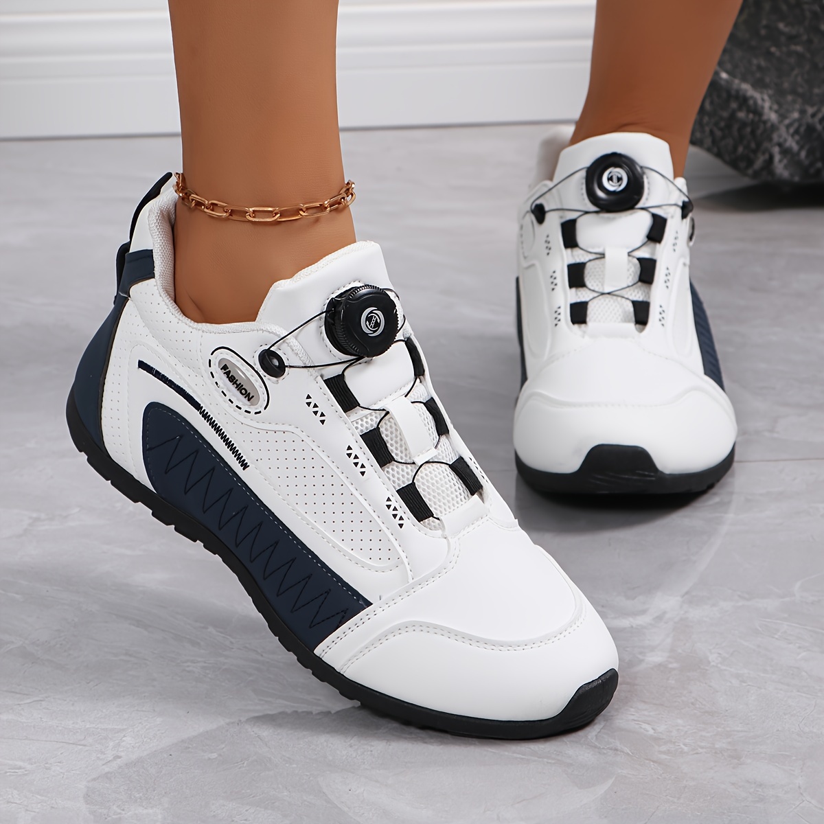 

Contrast Color Casual Sneakers, Rotating Button Platform Soft Sole Stylish Running Shoes, Breathable Low-top Trainers