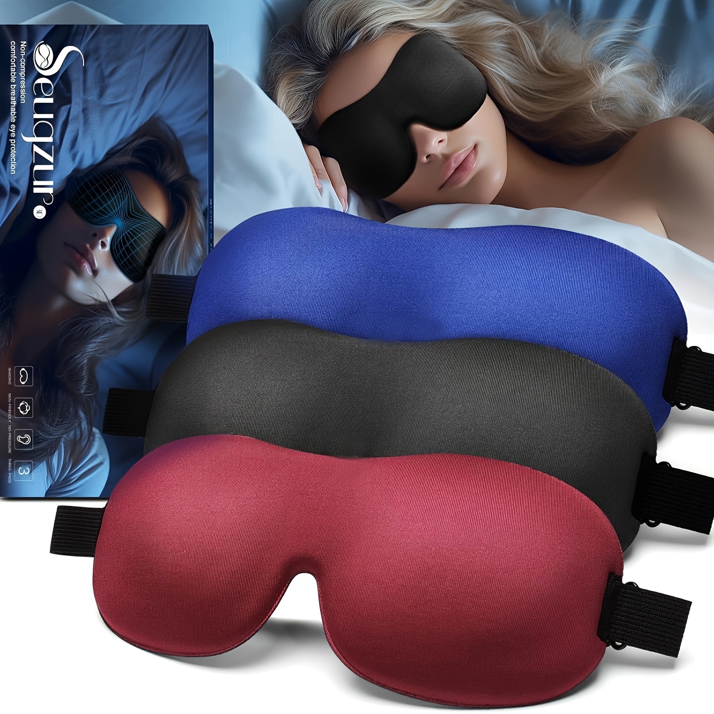 

3pcs 3d Sleep Eye Mask, Designed For Side Sleepers, Wake Up Refreshed - Blackout And Comfortable For Both Men And Women