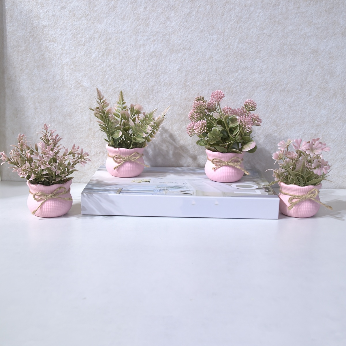 Image of 1pc/4pcs Artificial Mini Potted Plants, Pink Series Faux Flowers, Home Decor Fake Greenery, Office/desk/dining Table/washbasin Decorative Artificial Plants, Christmas Decor, Halloween Decor