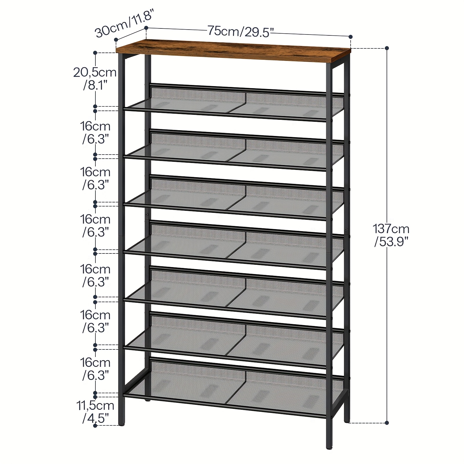 TEMU 8-tier Shoe Rack, Tall Shoe Cabinet, Large, Narrow Shoe Storage, Flat And Tiltable Mesh Shelves, Metal, For 24-32 Pairs, For Entrance, Hallway,
