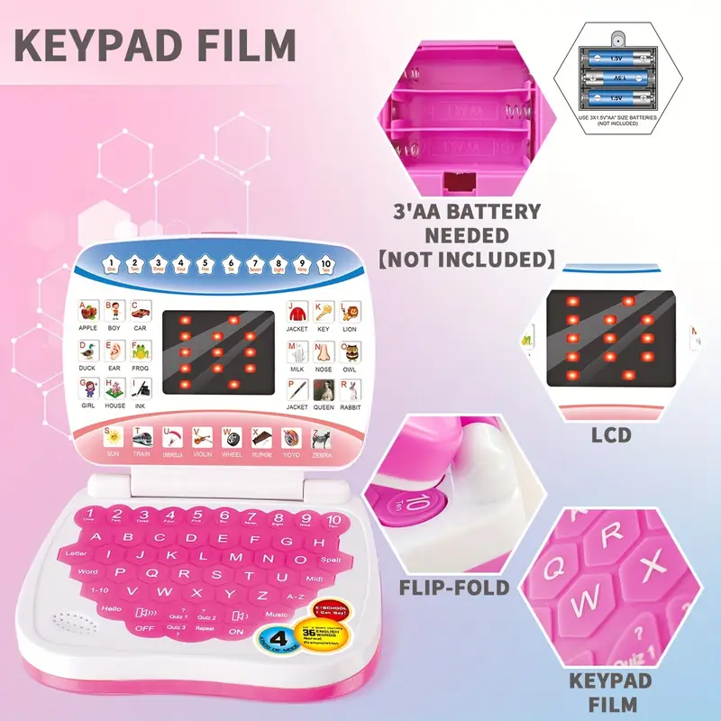 learning computer toy laptop model electronic education multiple functions of letters numbers music suitable for boys and girls over 3 years old childrens educational toys battery not included details 8