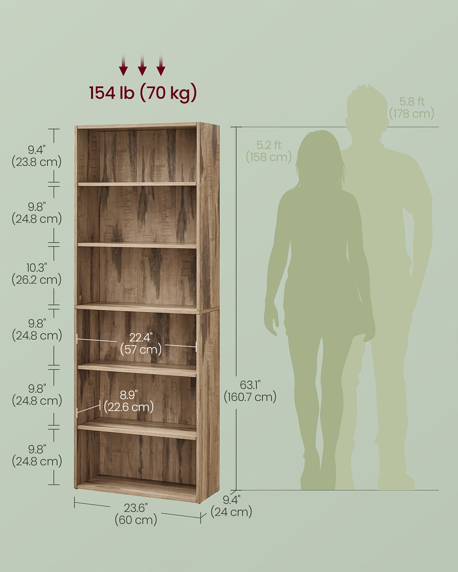 6-Tier Open Bookshelf Display - Space-Saving Bookcase for Home Office & Living Room, Book Organizer with Storage, Dining Room Shelf