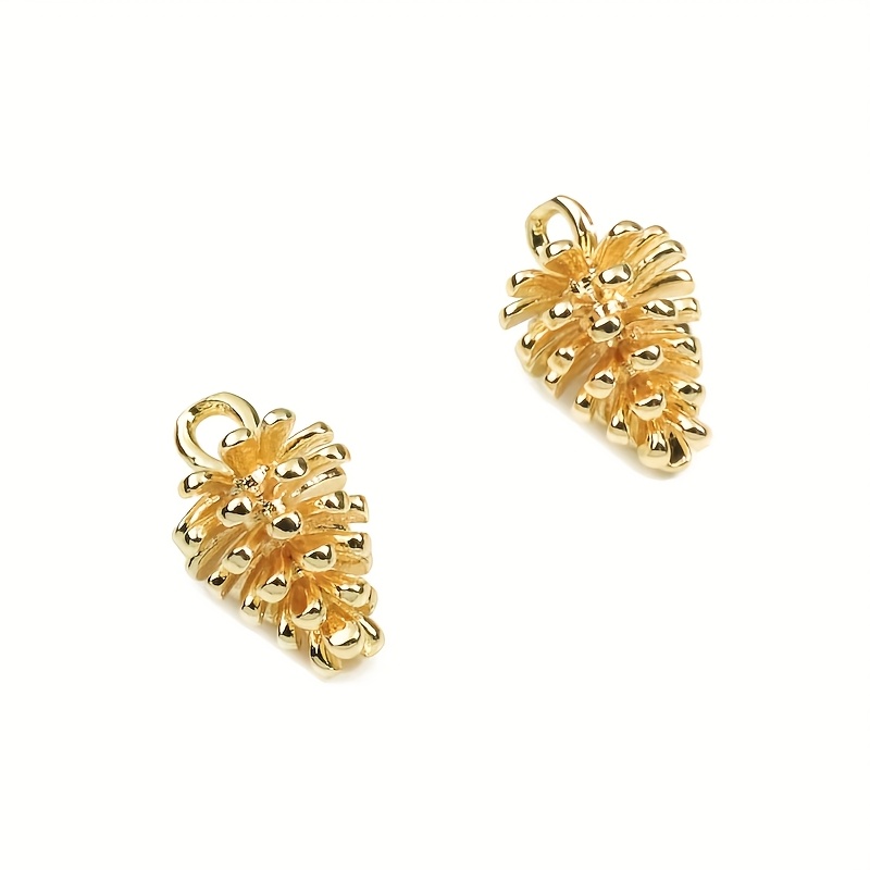 TEMU Paire/Deux-Pack Accessoires de Bijoux DIY Pendentif Pomme de Pin Plaqué Laiton Doré 18K Collier Fait Main Pendentif Pomme de Pin de Noël -