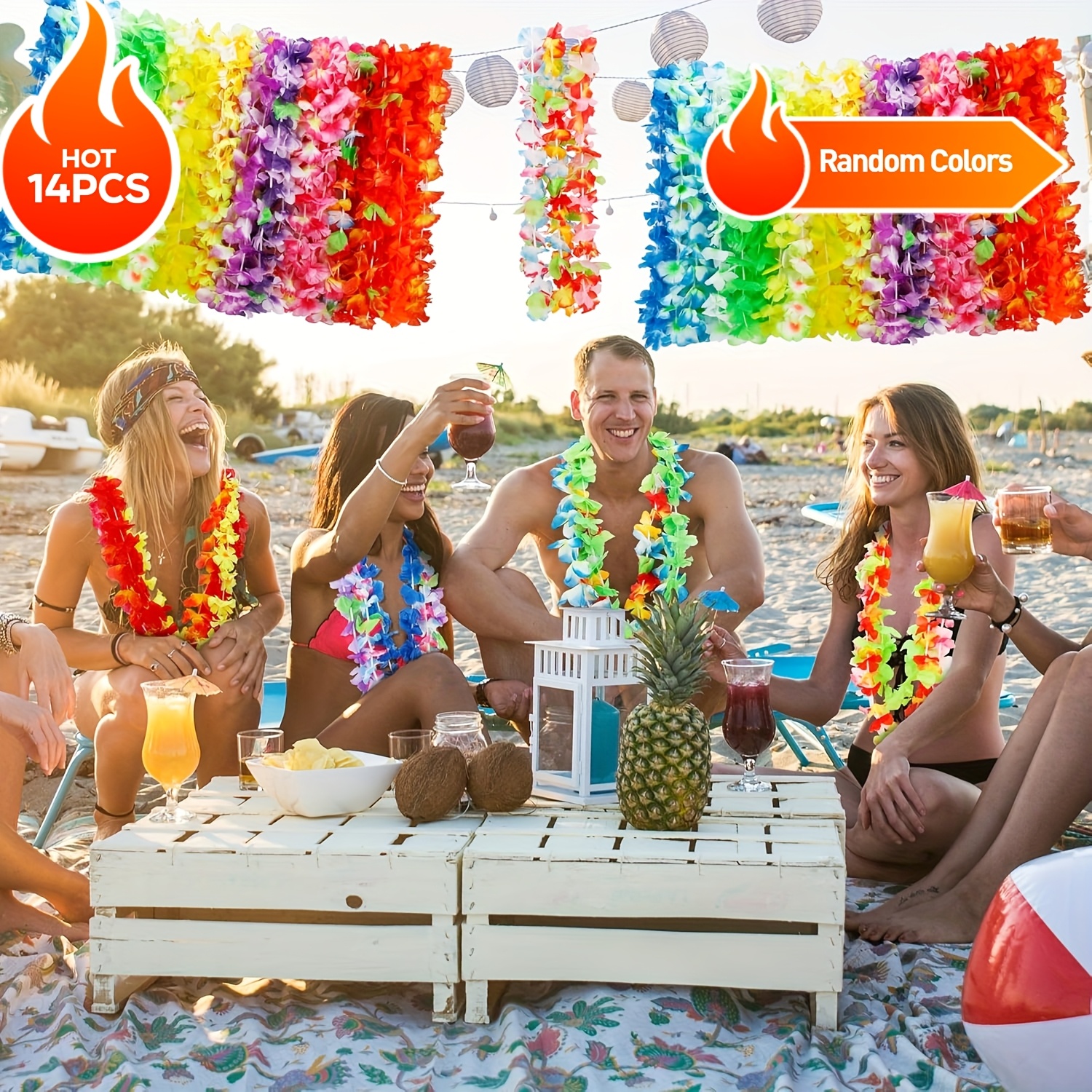 Image of 14pcs Set Of Mixed - Bright Polyurethane Tropical Flower Garlands Suitable For Beach Gatherings, Birthday Celebrations, , And (colors At Random), Party Decor | Leis | Sturdy Polyurethane