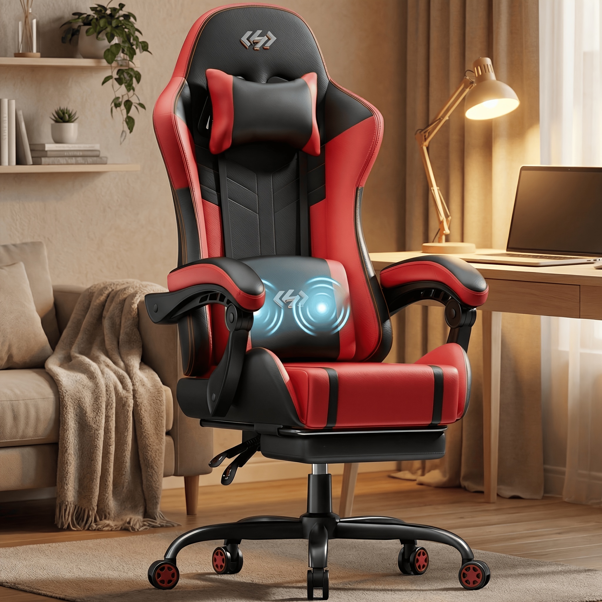 Image of Gaming Chair, Ergonomic Video Game Chair For Adults, Gamer Computer Chair With Headrest, Massage Lumbar Support, Swivel Office Chair (white & Red)