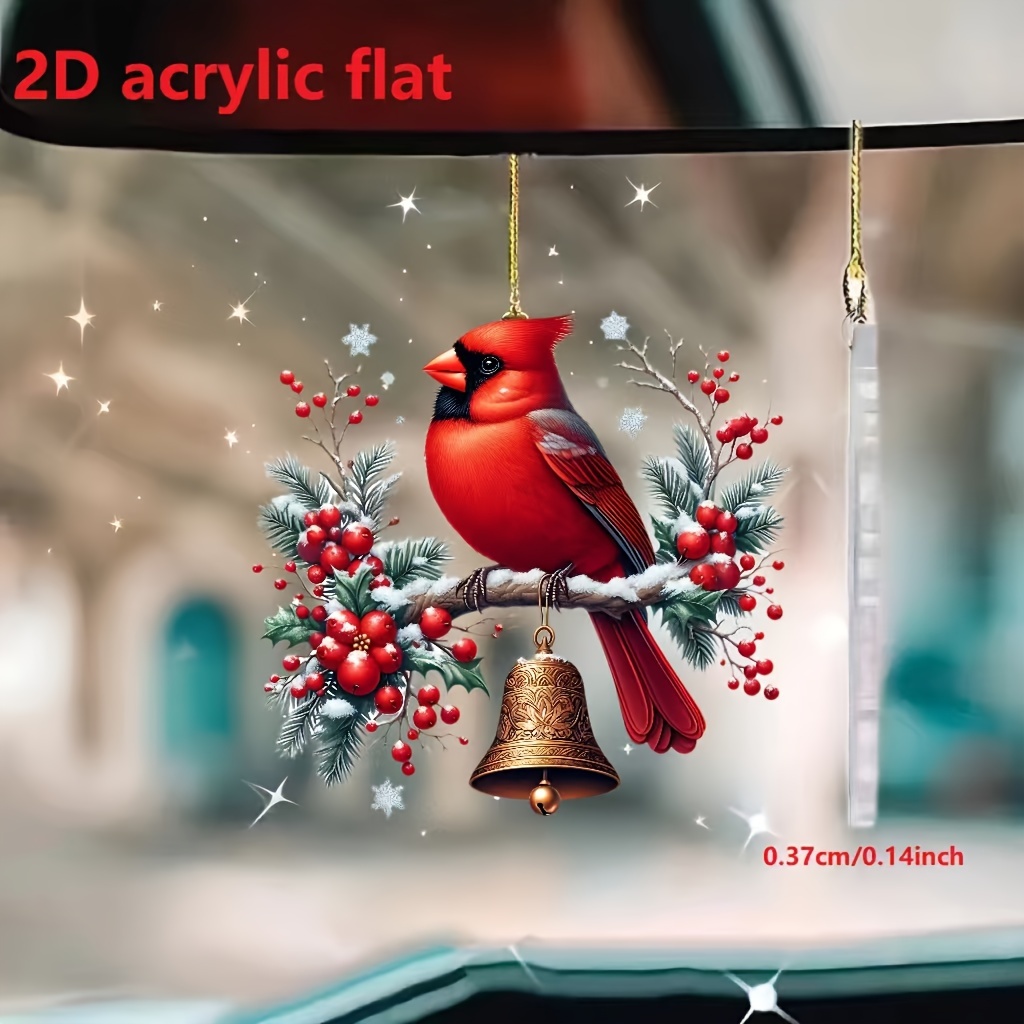 

1pc Christmas Bird Hanging Ornament – 2d Acrylic Flat Festive Decoration For Home, Seasonal Holiday Party Decor, Charm For Bags & Keys – Featherless Bell And Holly Design, No Electricity Needed