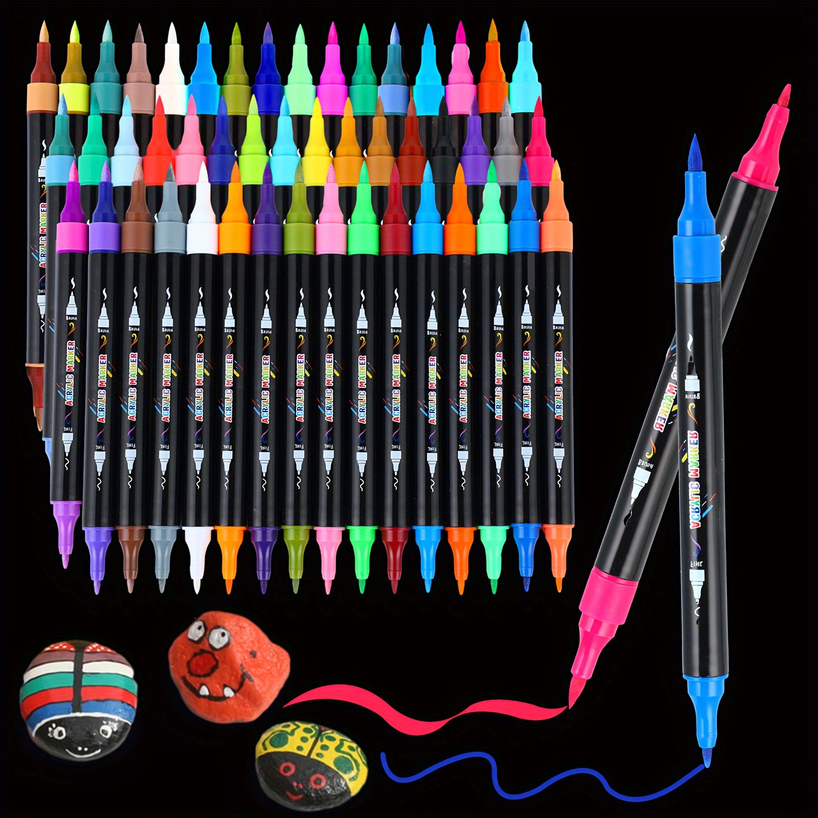 

48 Colors Acrylic Paint Pens, Dual Tip Acrylic Paint Markers With Brush And , Wood, Canvas, Stone, Rock Painting, Glass, Ceramic , Diy Crafts Making