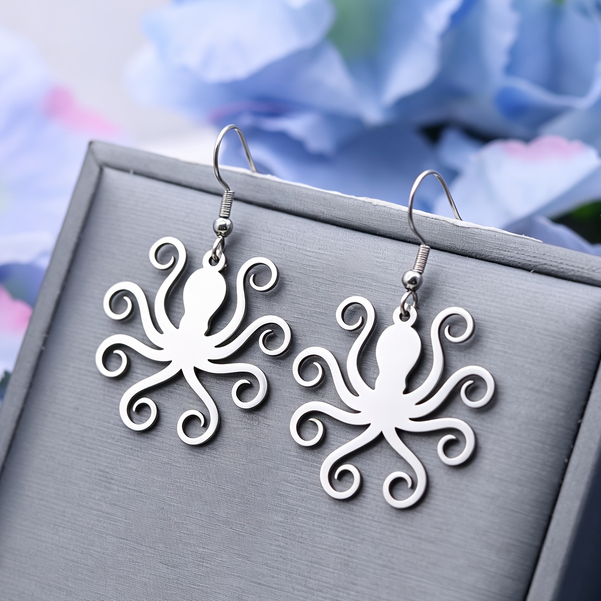 Line Art Octopus Drop Earrings Stainless Steel Ocean Kraken Silhouette