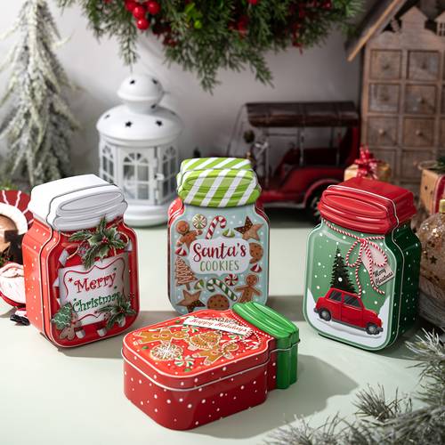 2pcs Christmas Tinplate Boxes, Candy Biscuit Boxes, Chocolate Gift Boxes, Metal Containers with Lids, Christmas Party Decoration Supplies, New Christmas Decorations, Tin Can Shape Decorations, Car Shape Gingerbread Man Party Candy Box Decorations. in