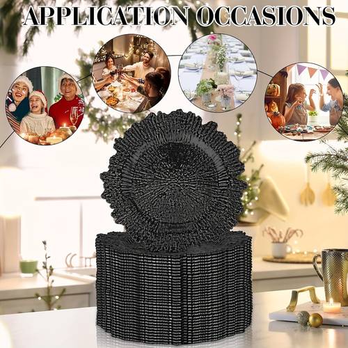 50 pièces assiettes de charge en plastique corallien 13 pouces/33 cm, noire, pour fêtes, , quinceaneras & événements | non contact alimentaire, vaisselle , non contact alimentaire