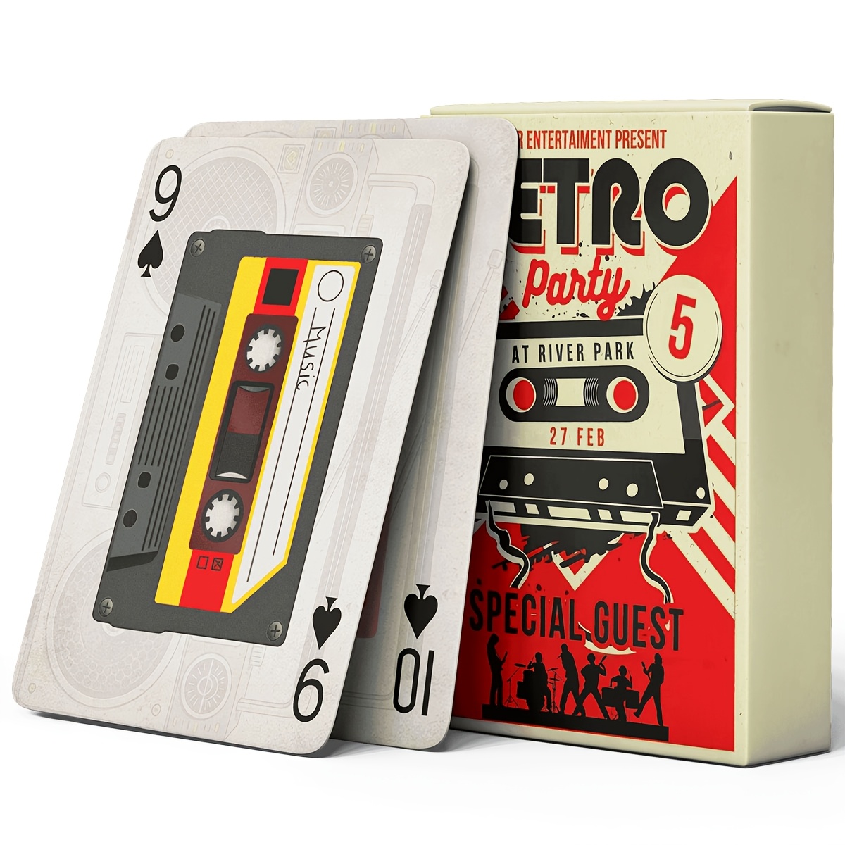 TEMU Carte da gioco a tema musicassetta classica , 54 foto uniche e realistiche di musicassette, Nostalgia classica in stile vintage, Materiale carta