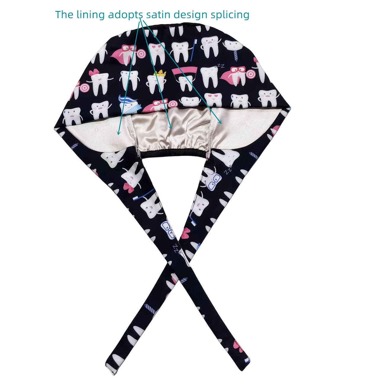 TEMU Women's Dental-themed Nurse - Lightweight Polyester With , Whimsical Tooth & Dental Tool Print, Machine Washable For Dental Hygienists &