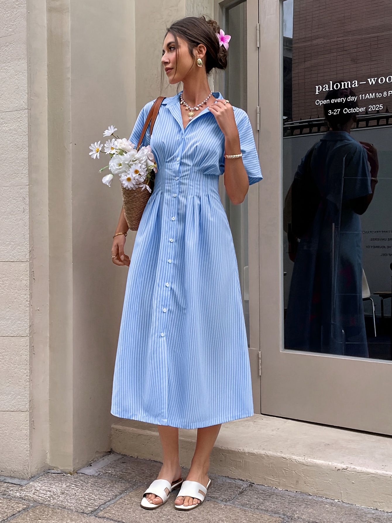 blue and white vertical striped dress womens stripe Colors may run in atr_2ndtype-W-Tailored Black Sequined V-Neck Mini Size:30 x 30