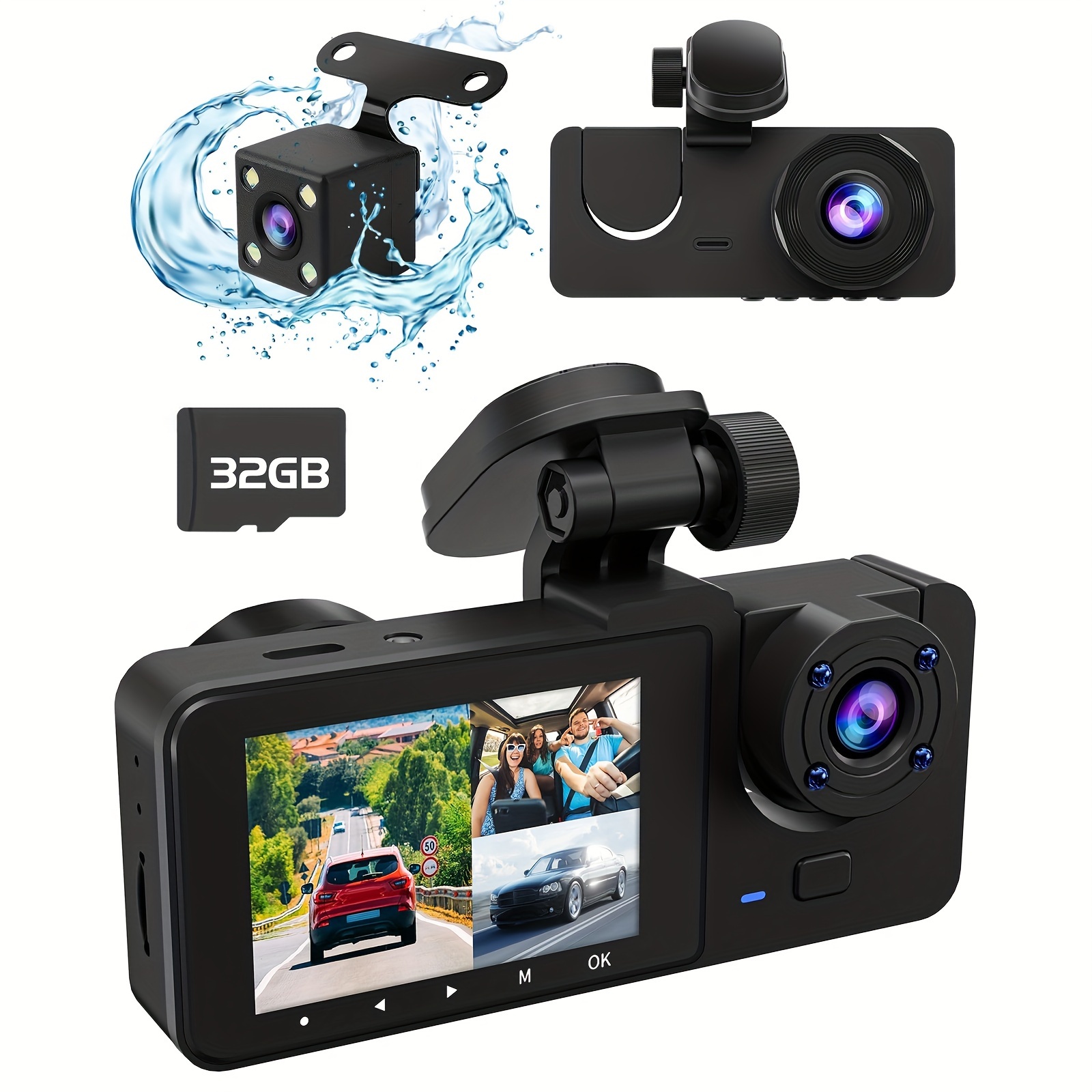 

Lovewe 3 Channel Dash Cam, Dash Cam Front Rear With 1080p Fhd Dashboard Camera, 2 Inch Ips Screen Car Dash Camera With Free 32gb Card, Night Vision, 170° And For