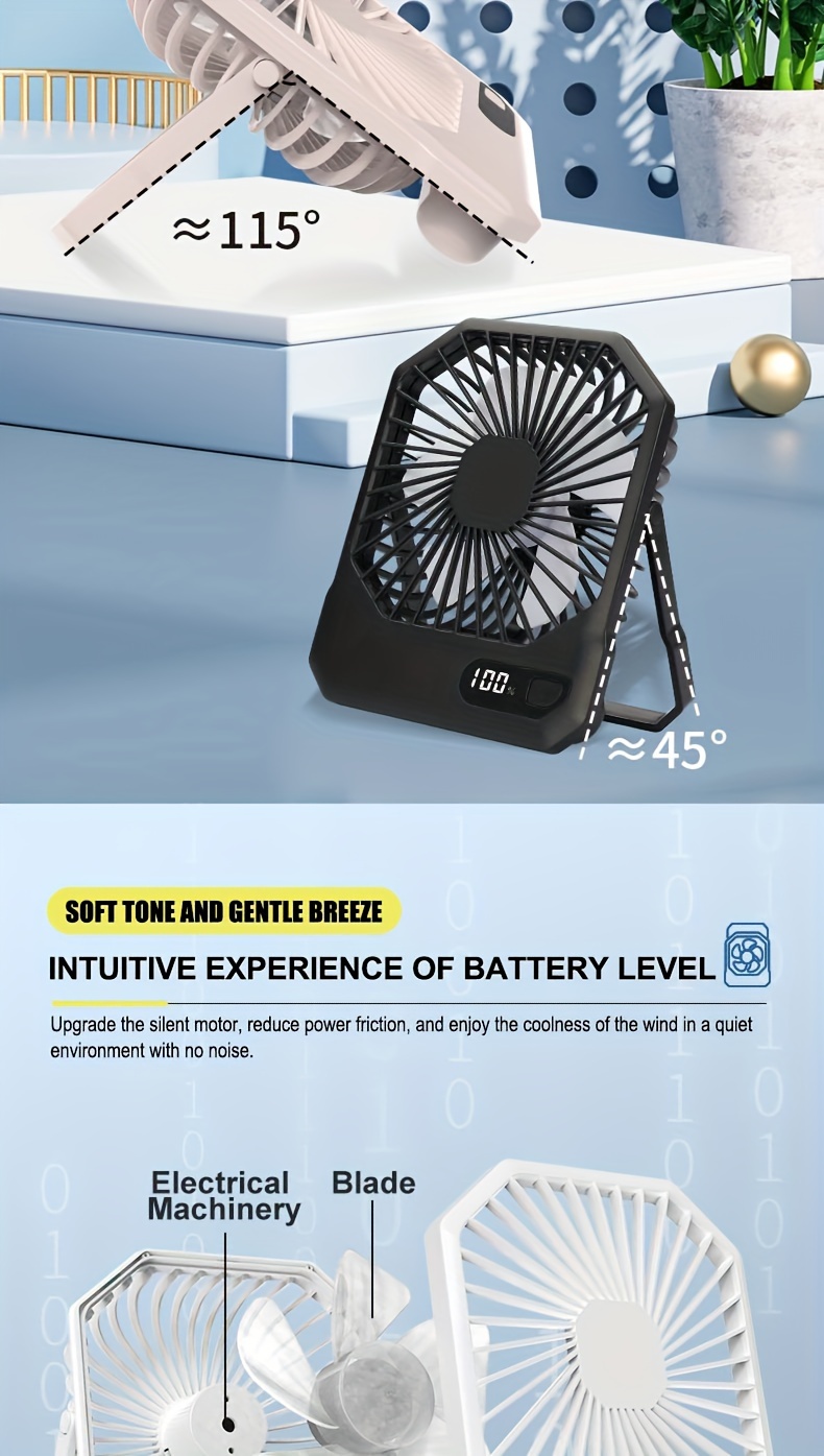 1pc portable usb desktop fan with     6 inch mini cooling fan 180 silent operation plastic table fan with button control indoor outdoor use rechargeable lithium battery ideal for home office bedroom summer gift idea details 4