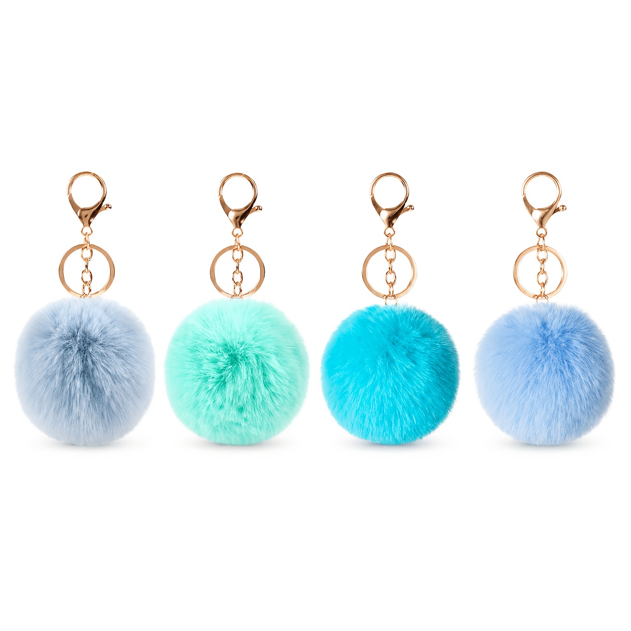 TEMU 4pcs Set Of Macaron-colored Soft Fluffy Keychains, Large Artificial Bag Charms With Golden Lobster Clasp, Cute Car Key Bag Pendant For Women