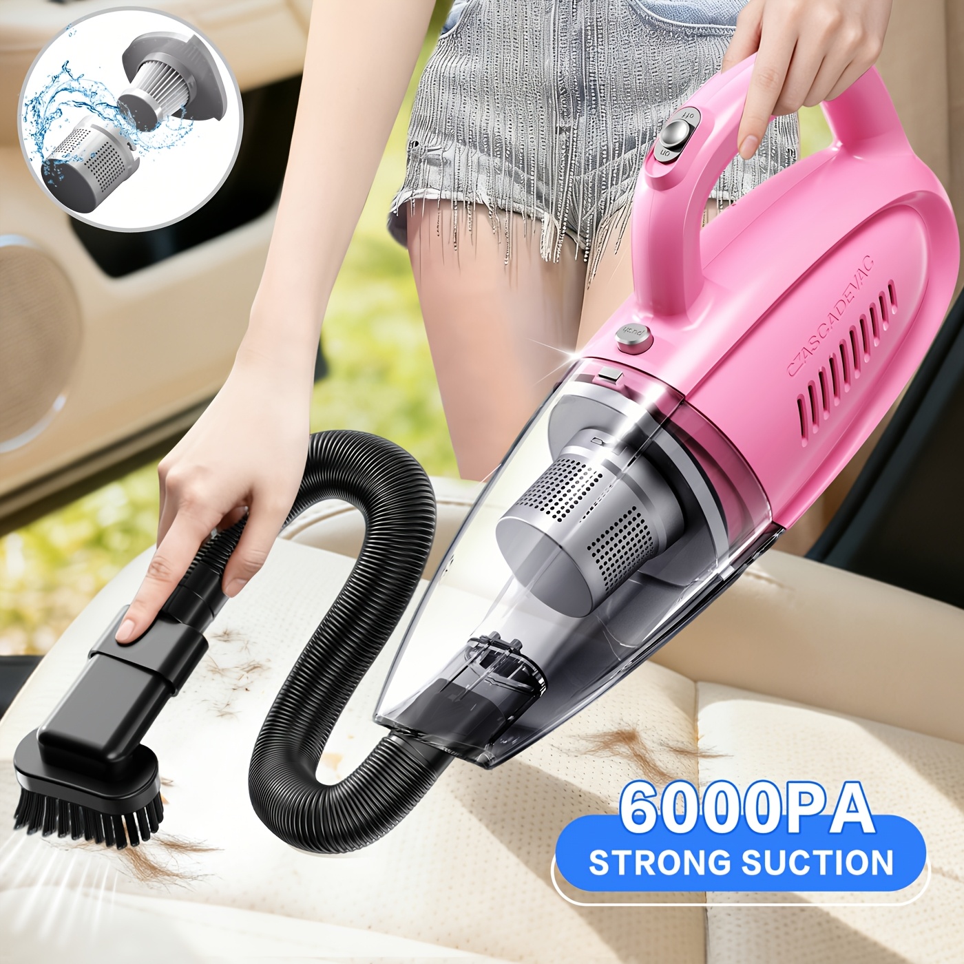 car mounted vacuum cleaner with powerful suction handheld vacuum cleaner   screens   suitable for cleaning car   homes and pets ladies car accessories pink car products and gifts