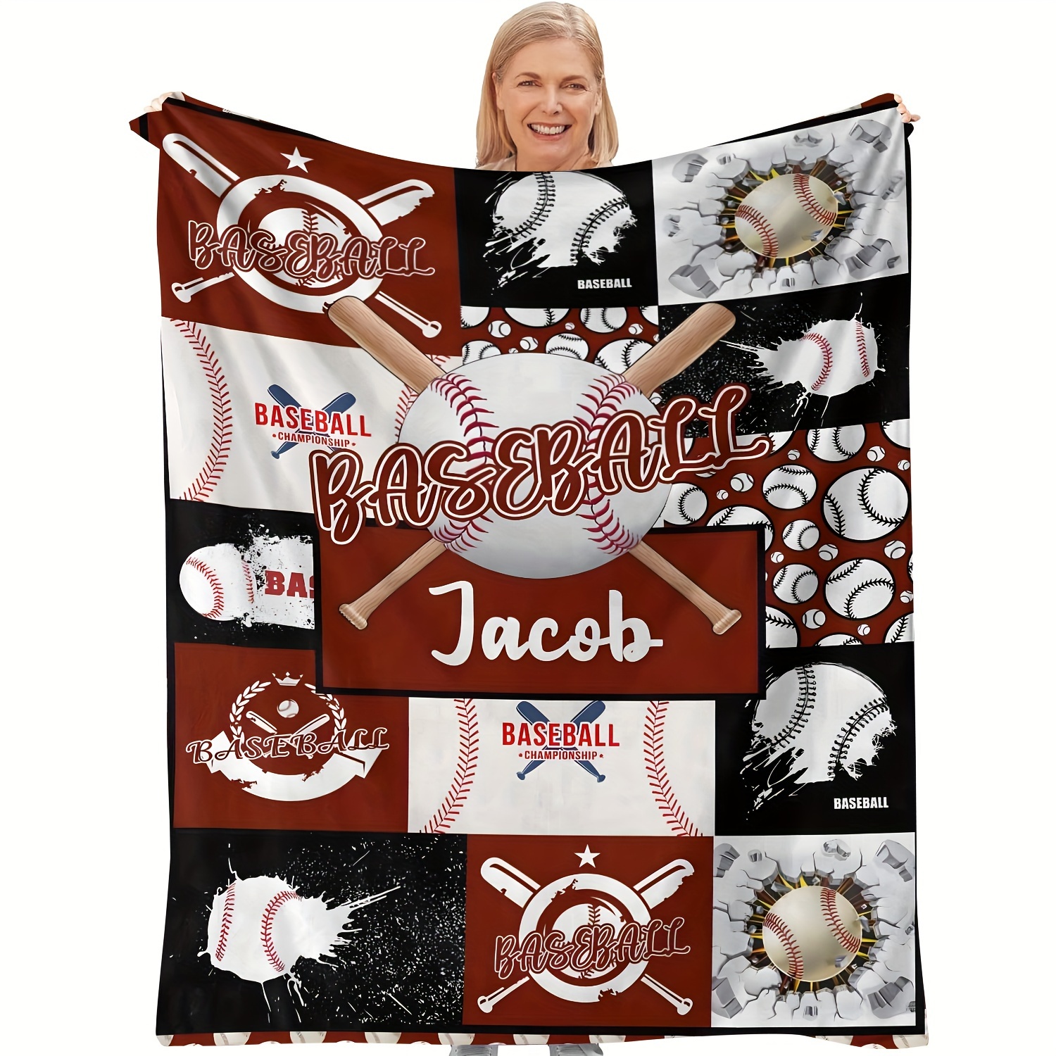 

Personalized Baseball-themed Flannel Blanket With Custom Name - Soft, Cozy Throw For Couch, Bed, Office, And Travel - Versatile Gift, Custom Name, Baseball Print, Blanket, Flannel