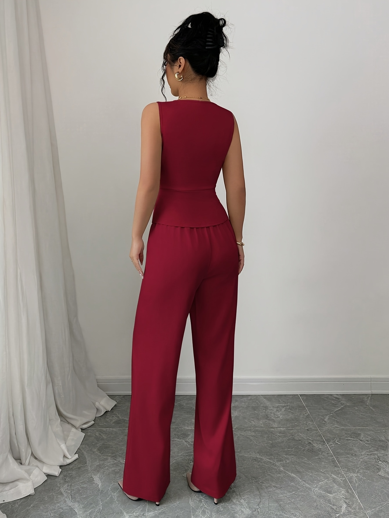 Conjunto elegante de top sin mangas y pantalones de mujer, atuendo de oficina de verano - Imagen 9