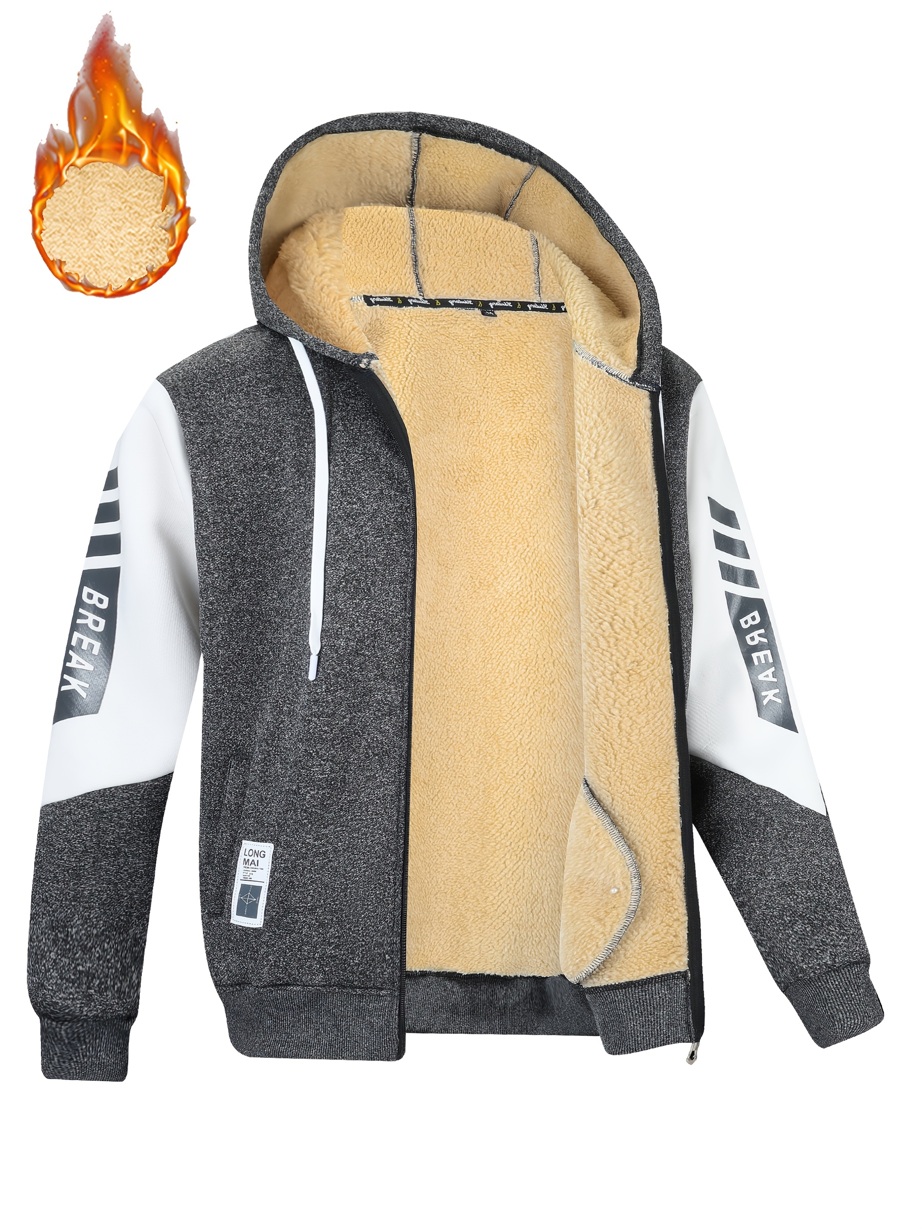 Heren Thermische Hoodie met Zachte Binnenkant - Color Block Rits Trui, Wasmachinebestendige Wintertrui voor Koud Weer, Zakken, Casual Werkkleding (Regular Fit)