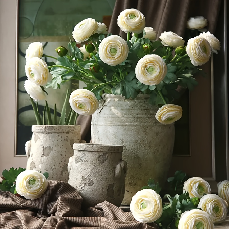 

1/4pcs Artificial Ranunculus Flowers With Real Touch Stem, Silk Ranunculus Flowers, Valentine's Day Home Wedding Vase Diy Gift Decor