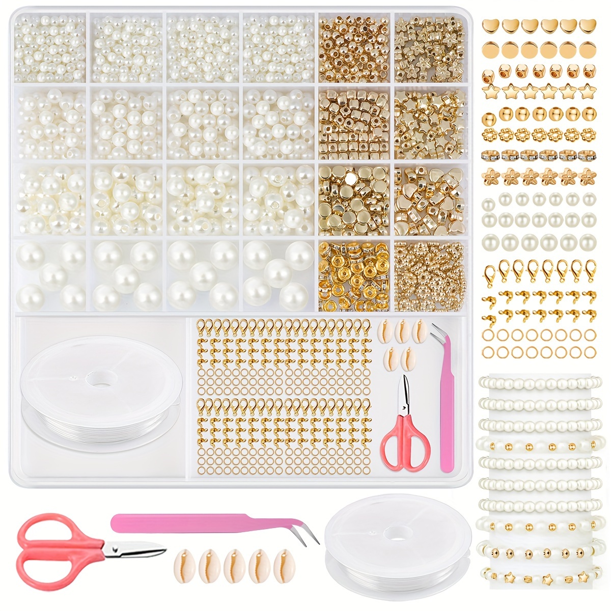 TEMU 890pcs Bracelet Beads Making Kit, Diy Glossy Acrylic Beads Jewelry Crafting Set With Charms Beaded Thread And Scissors, Ideal Ramadan Birthday Party Gift