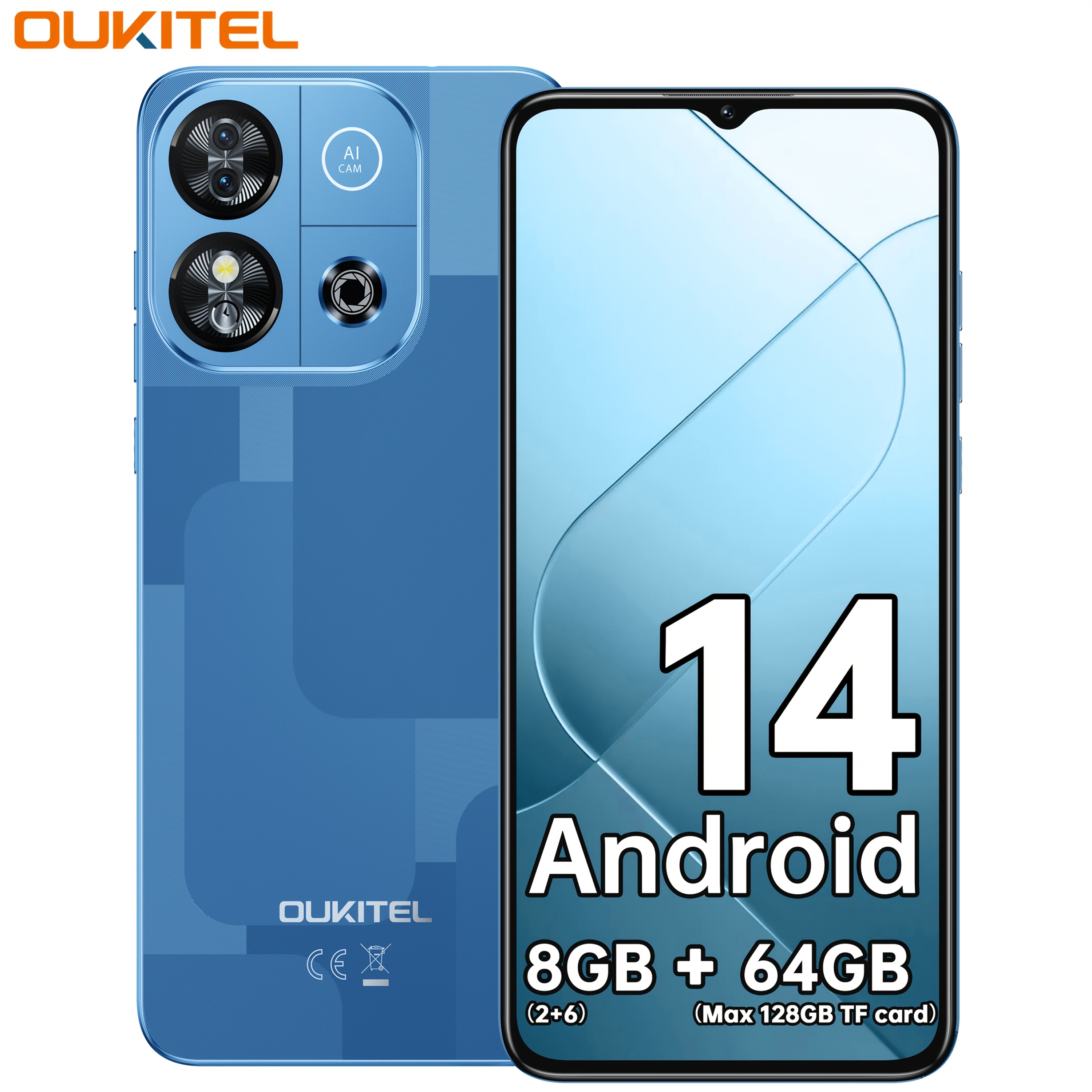 OUKITEL C57 S ブルー 8GB RAM 64GB ROM c57s 14 smartphone 8gb + 64gb rom - Temu