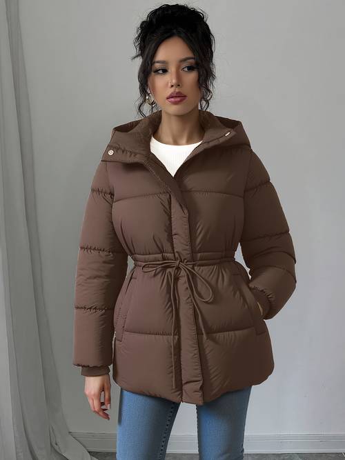 high end super good looking elegant style black waist cinching jacket for women