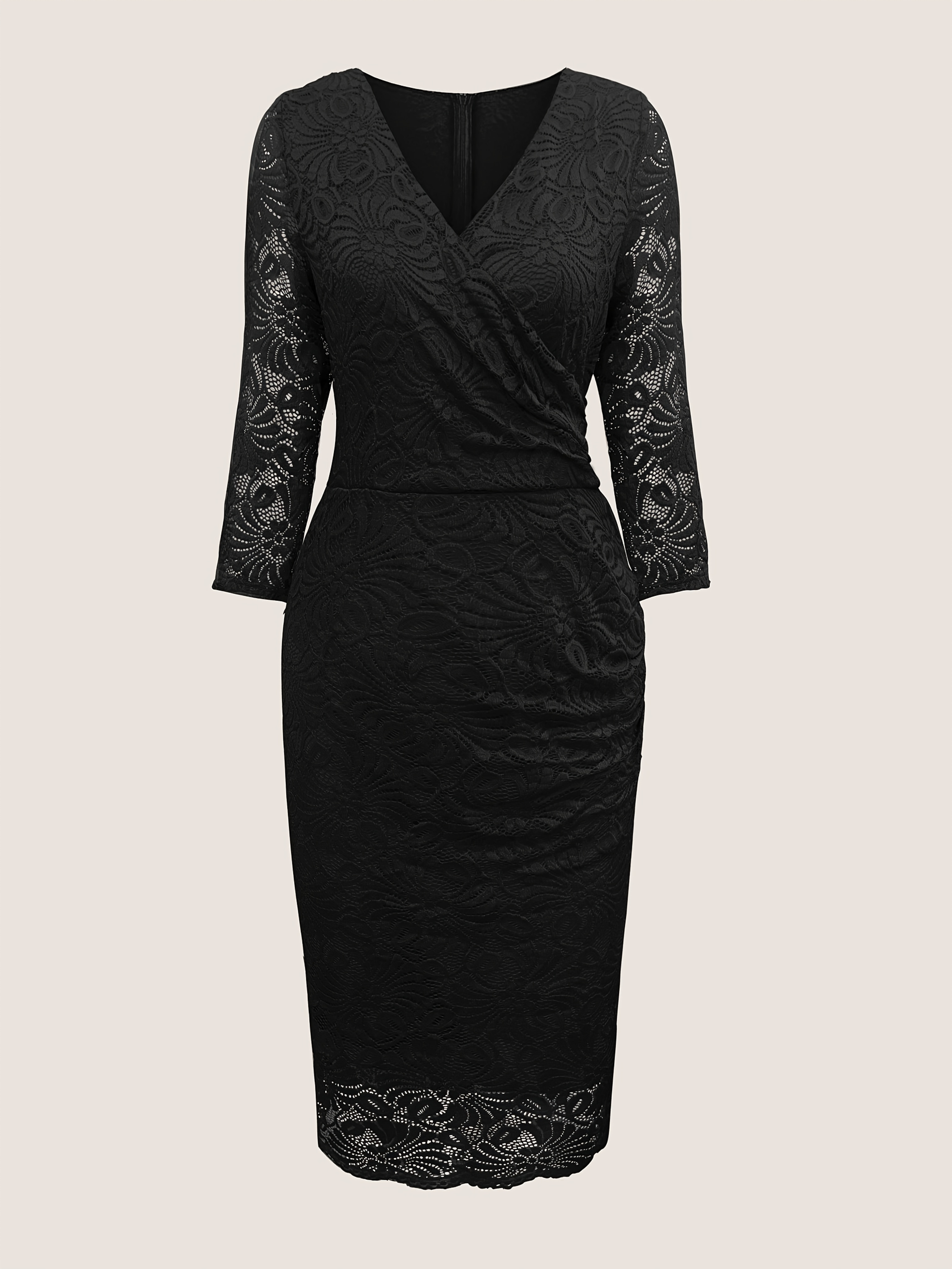 black lace wrap dress Lace Insert Faux Wrap Dress (Black) – Florette The Label