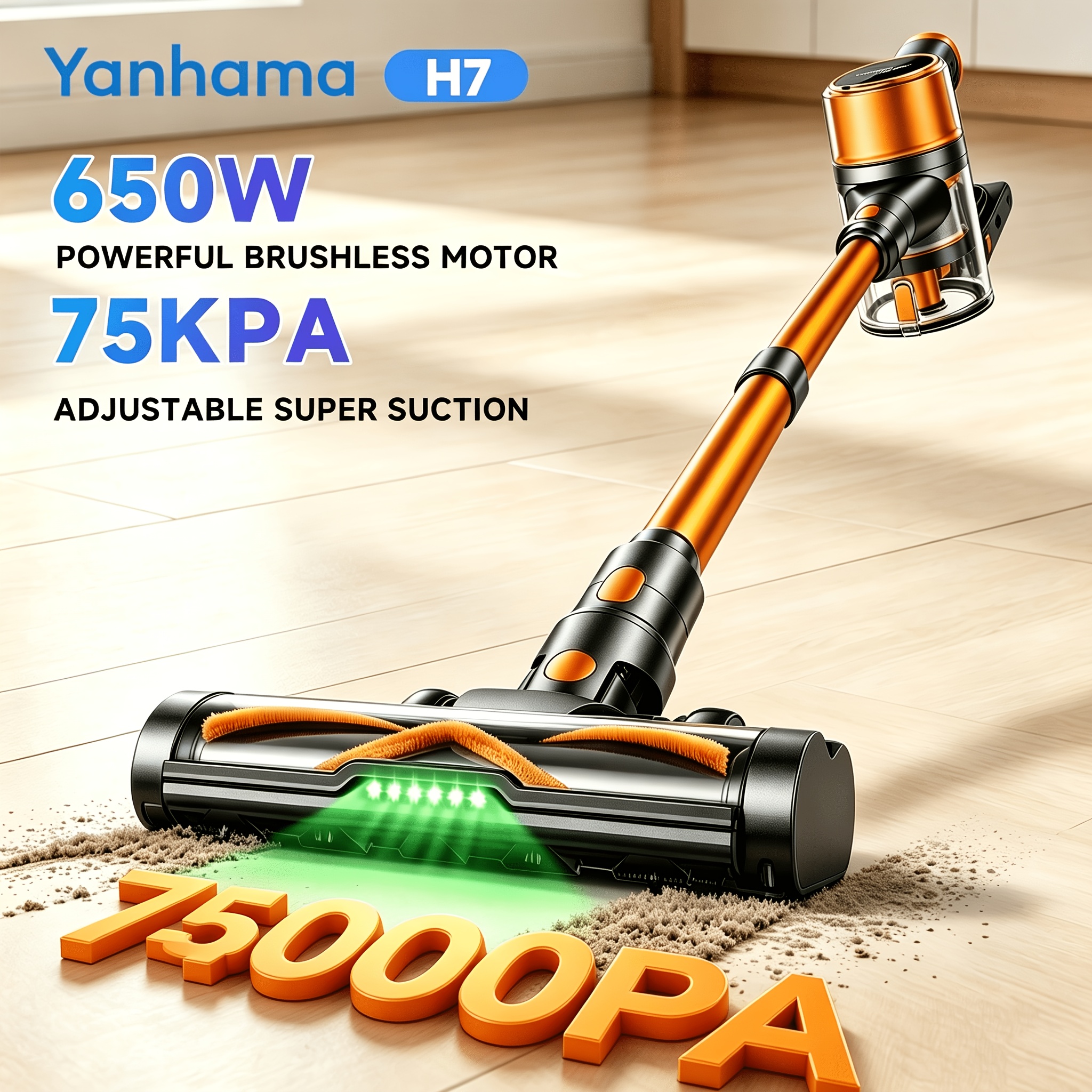 Image of Yanhama 75kpa Powerful Cordless Vacuum Cleaner 1.5l Large Dust Bin 2600mah Battery 6 In 1 Lightweight Stick Vacuum For Carpet Floor Pet Hair Home Gifts