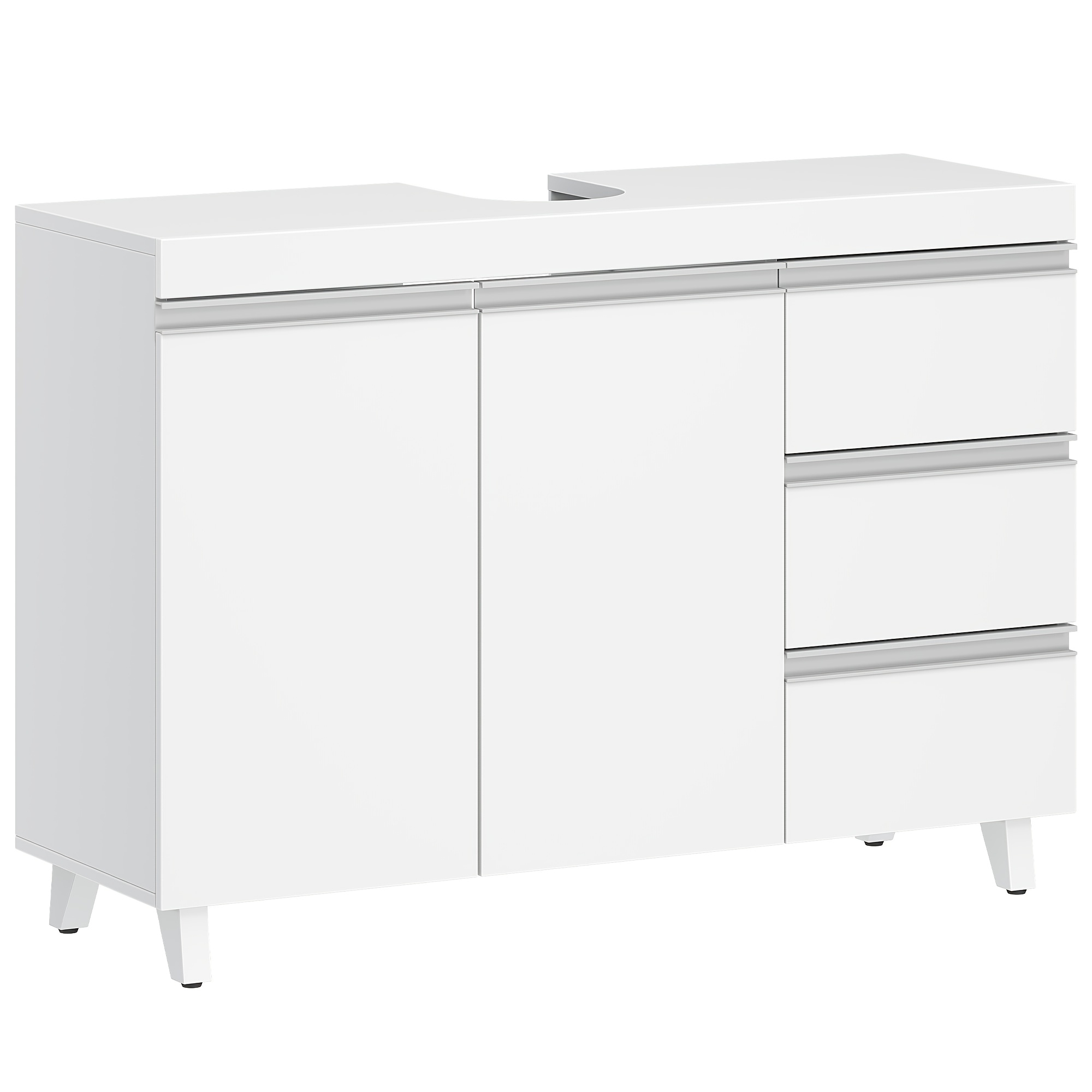 Vanity Unit, Bathroom Cabinet With 3 Drawers, Bathroom Base Cabinet, 2 Doors, 2 Compartments Behind The Door, Freestanding Vanity Unit, 30 X 90 Cm, White
