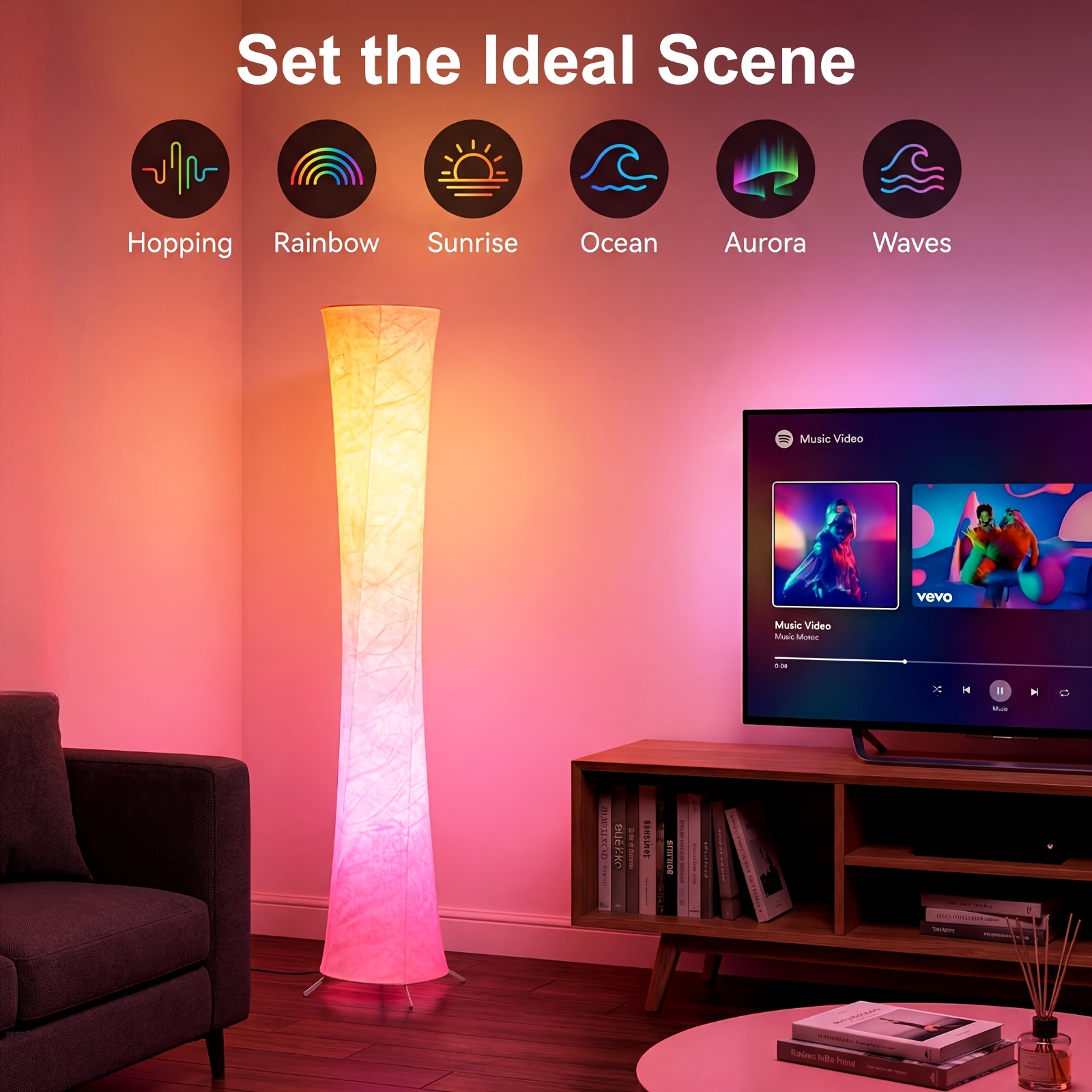 TEMU 1pc Smart Rgb Floor Lamp | Round Led Floor Lamp With Music Sync And Dimmable 16m Colors, App & Remote Control | -changing Lamp For Living Room,