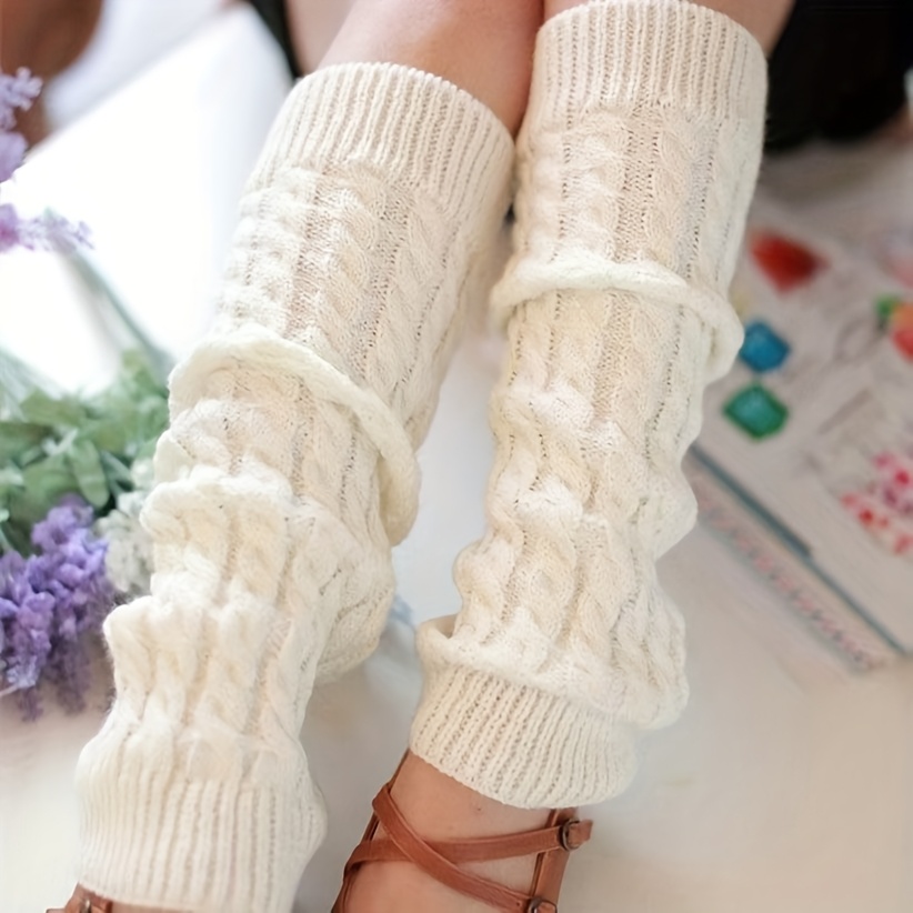 TEMU 1pair Small Twisted Sock Winter Leg Warmers, Warm Boot Covers, White Slouch Socks